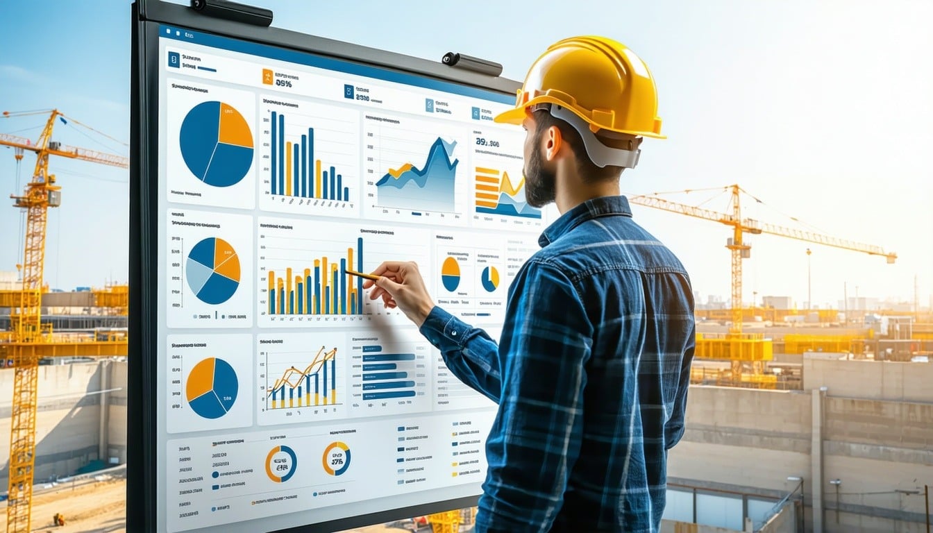 Illustration of a person analyzing construction data
